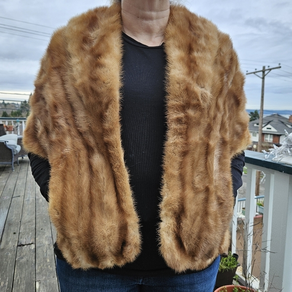 Vintage Accessories - Vintage real mink shawl wrap with pockets S/M/L